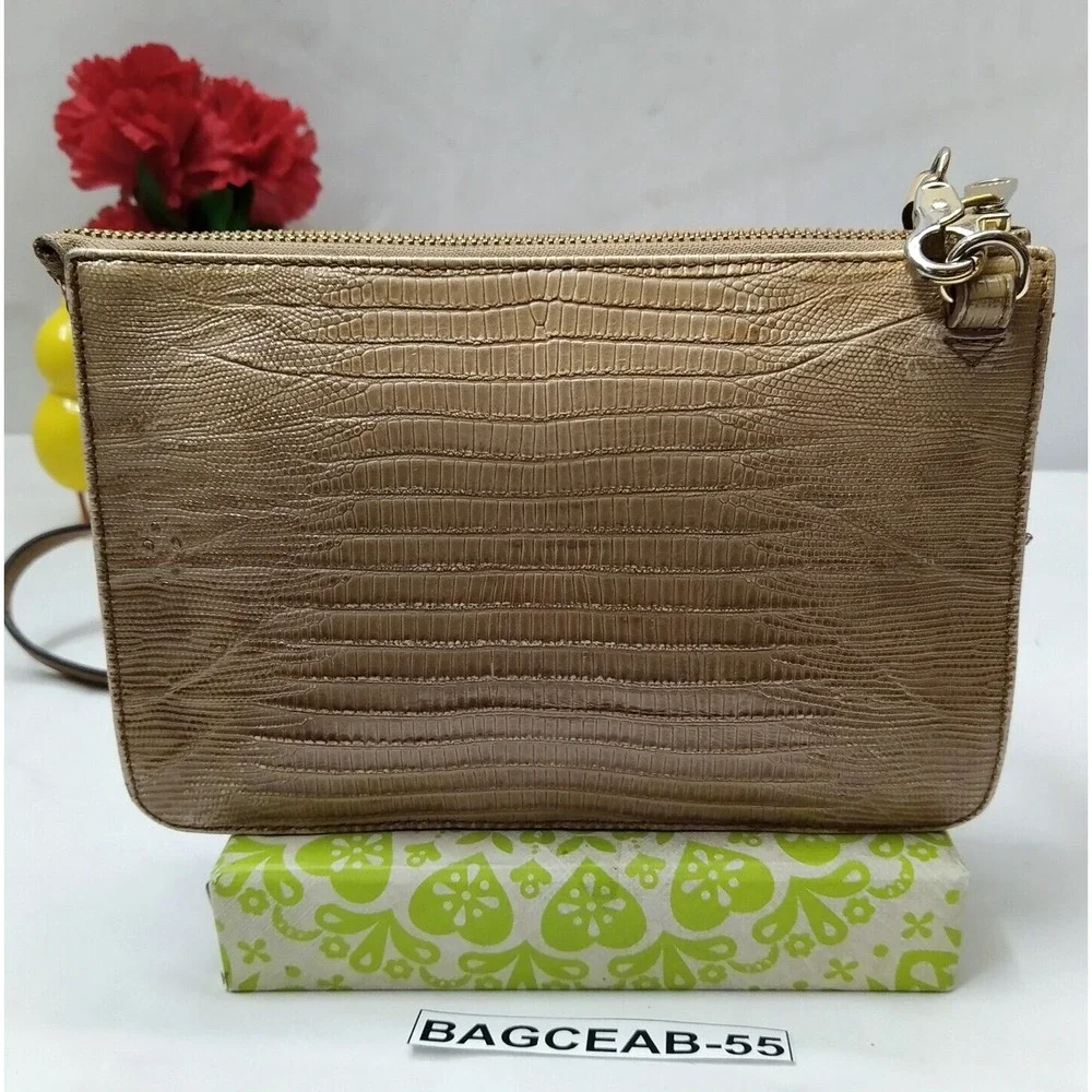 Brahmin Jillian Crossbody Croc Lizard Brown Cabana Leather Clutch Bag
